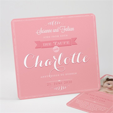 Einladung Taufe Rosa kalligrafie