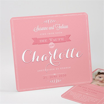 Einladung Taufe Rosa Kalligrafie