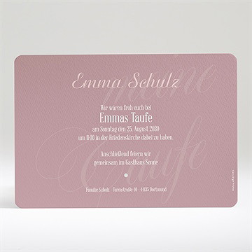 Einladung Taufe Klassik Rosa - Sicht 2