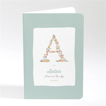 Menükarte Taufe blumenalphabet junge 2
