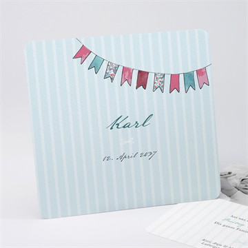 Geburtskarte Fahnengirlande blau