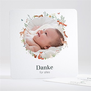 Dankeskarte Geburt kleine waldtiere