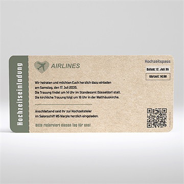 Hochzeitseinladung flugticket vintage - vue 2
