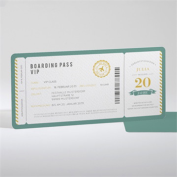 Geburtstagseinladung boarding-pass 20 jahre