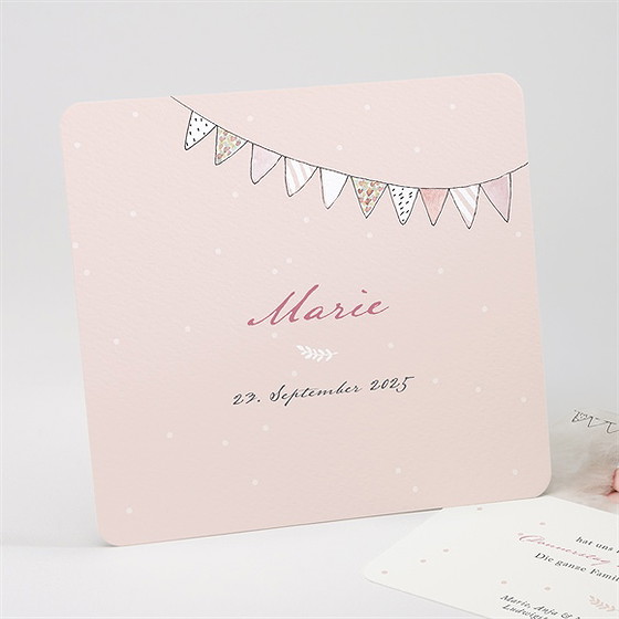 Geburtskarte Fahnengirlande Rosa