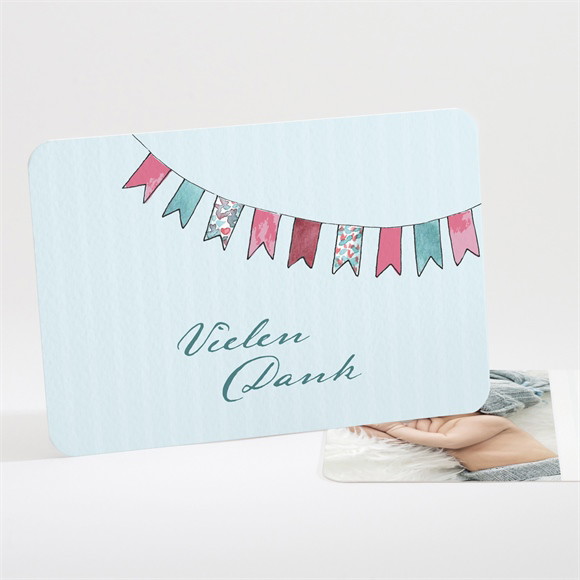 Dankeskarte Geburt Fahnengirlande Blau ref.N111205