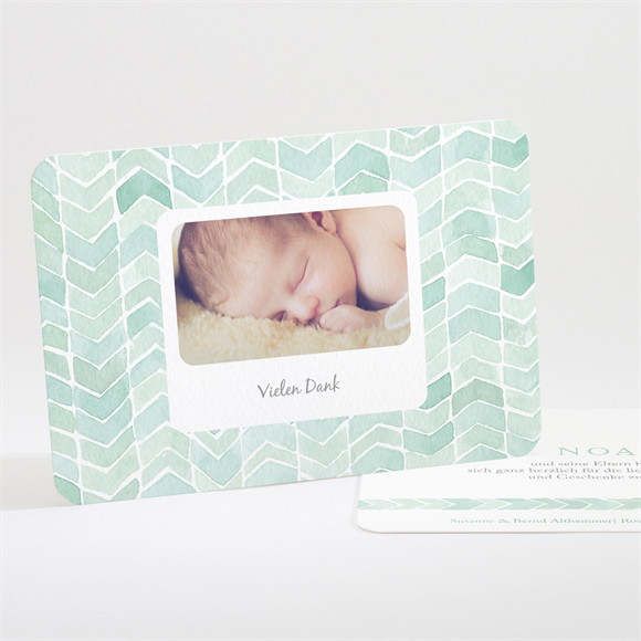 Dankeskarte Geburt Aquarellmuster Grün ref.N111208