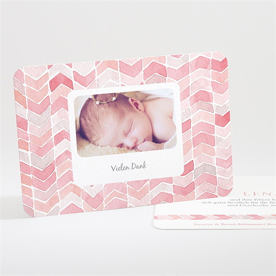 Dankeskarte Geburt Aquarellmuster Rosa