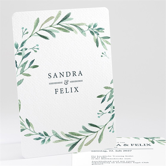 Hochzeitseinladung Blätterkranz