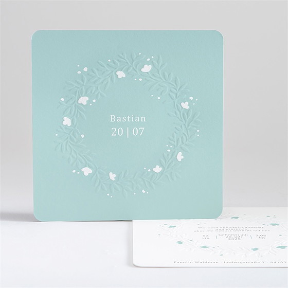 Geburtskarte Geprägter Blumenkranz Mintgrün