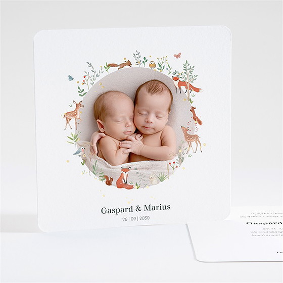 Geburtskarte Kleine Zwillinge - Gold