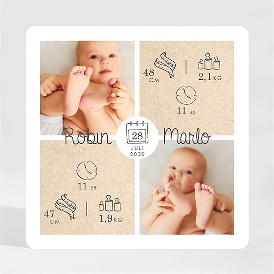 Geburtskarte Unsere Zwillinge - Magnet