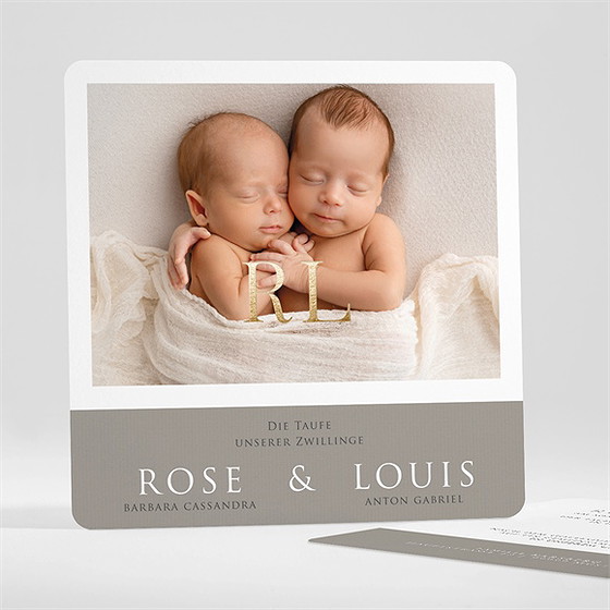 Einladung Taufe Zwillinge - Gold