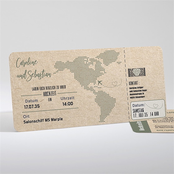 Hochzeitseinladung Flugticket Vintage