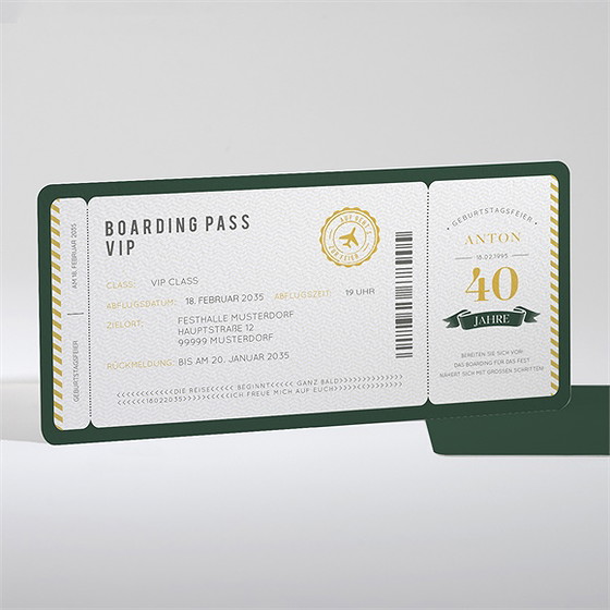 Geburtstagseinladung boarding-pass 40 jahre