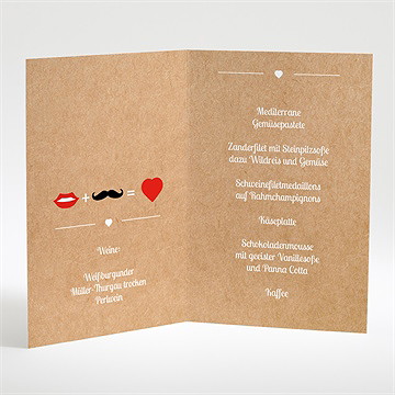 Menükarte Hochzeit herz und schnurrbart - vue 2