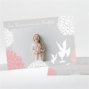Einladung Kommunion taube mit blumen