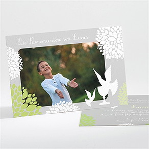 Einladung Kommunion blumen mit tauben