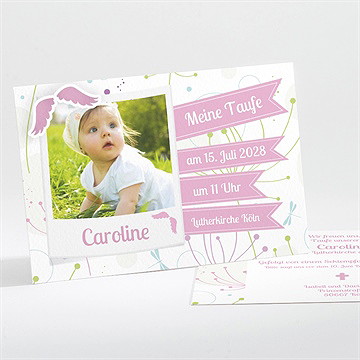 Einladung Taufe pusteblume rosa