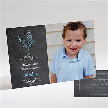 Einladung Kommunion weizenähren blau