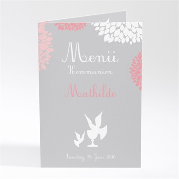 Menükarte Kommunion Taube mit blumen - magnet