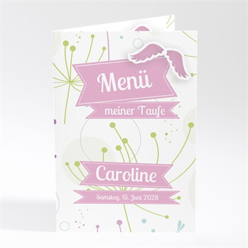 Menükarte Taufe Pusteblume rosa