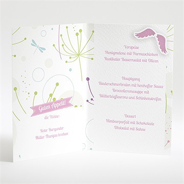 Menükarte Taufe pusteblume rosa - Vue 2