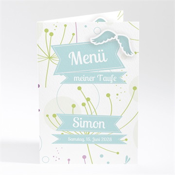 Menükarte Taufe pusteblume blau