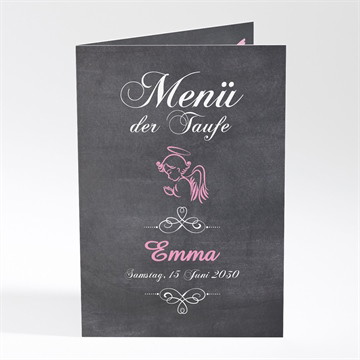 Menükarte Taufe Rosa engel