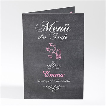 Menükarte Taufe rosa engel