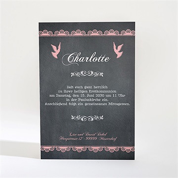 Einladung Kommunion rosa taube - Vue 2