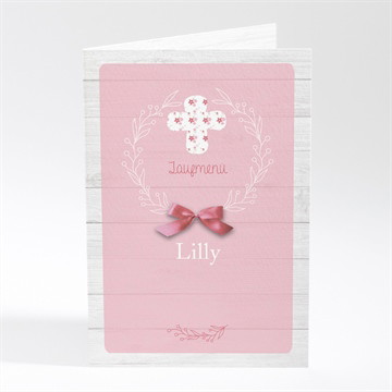 Menükarte Taufe rosa schleife