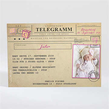 Geburtskarte Telegramm Mädchen