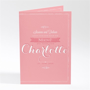 Menükarte Taufe Rosa kalligrafie