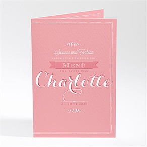 Menükarte Taufe rosa kalligrafie
