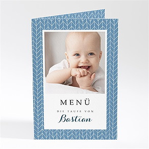 Menükarte Taufe blaues muster