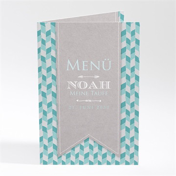 Menükarte Taufe blaue mosaik