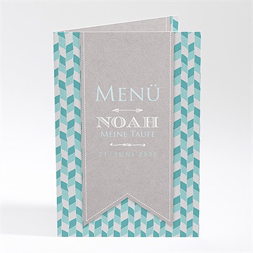 Menükarte Taufe Blaue Mosaik