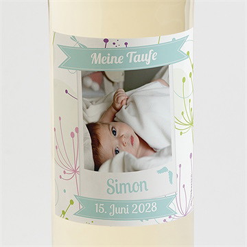 Flaschenetikett Taufe pusteblume blau