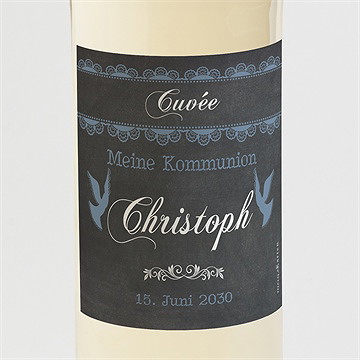 Flaschenetikett Kommunion Blaue Taube
