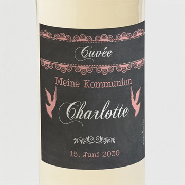 Flaschenetikett Kommunion rosa taube - magnet