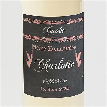 Flaschenetikett Kommunion Rosa Taube