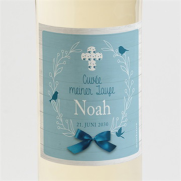 Flaschenetikett Taufe Blaue Schleife