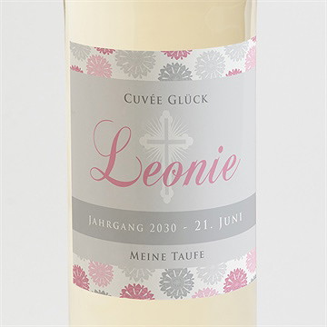 Flaschenetikett Taufe Blumen Feuerwerk