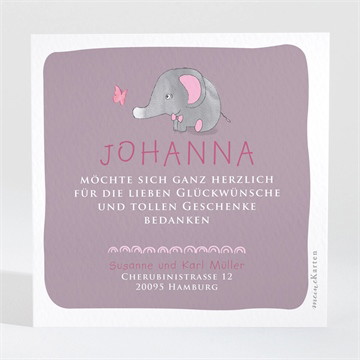 Dankeskarte Geburt Rosa elefant
