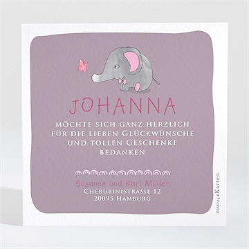 Dankeskarte Geburt Rosa Elefant