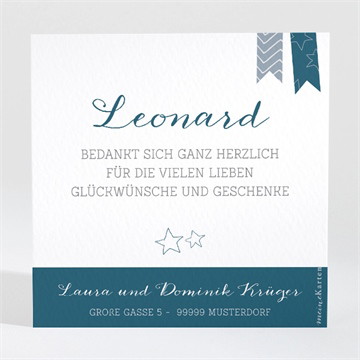 Dankeskarte Geburt Blaue wimpel