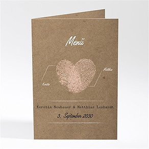 Menükarte Hochzeit herzabdruck