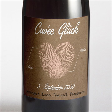 Flaschenetikett Hochzeit herzabdruck