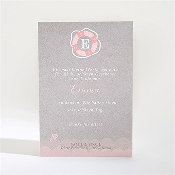 Dankeskarte Taufe matrose in rosa - Vue 2
